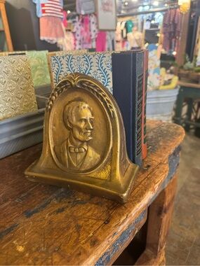 Vintage-Style Gold Bookend with Portrait Relief